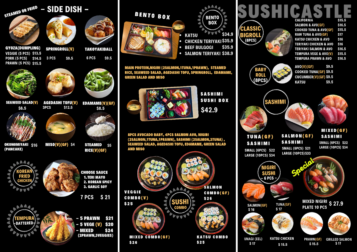 Menu, Sushi Castle