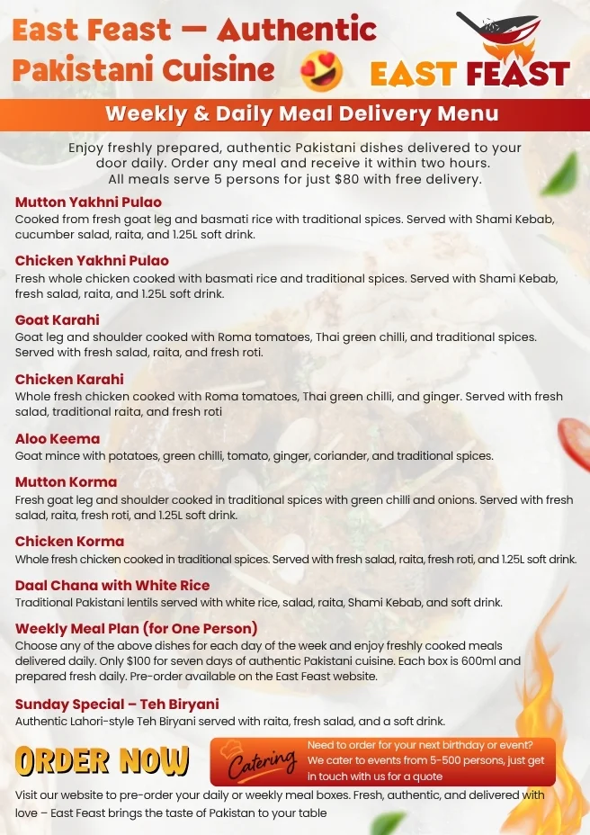 Menu, East Feast