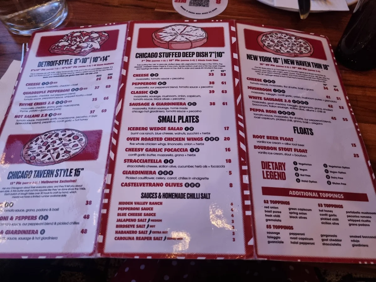 Menu, Deep End Pizza