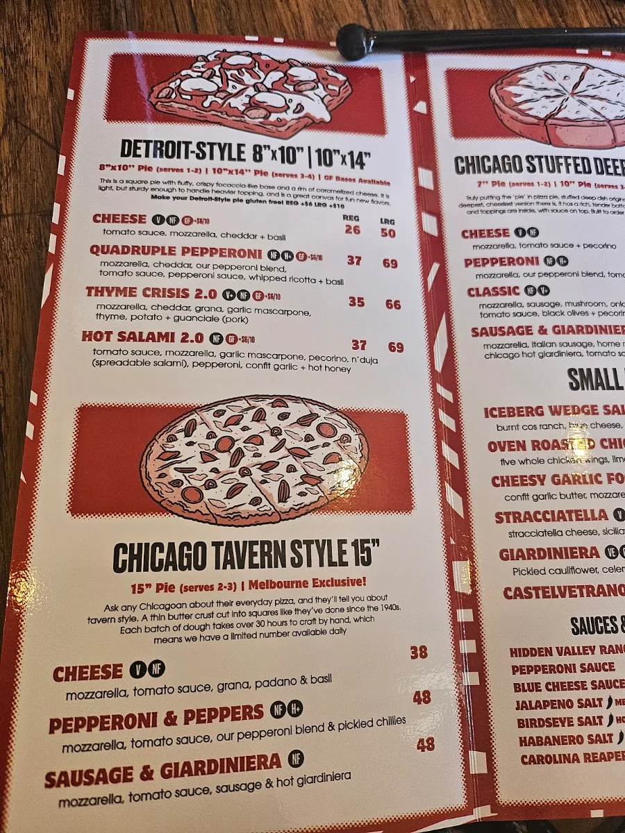 Menu, Deep End Pizza