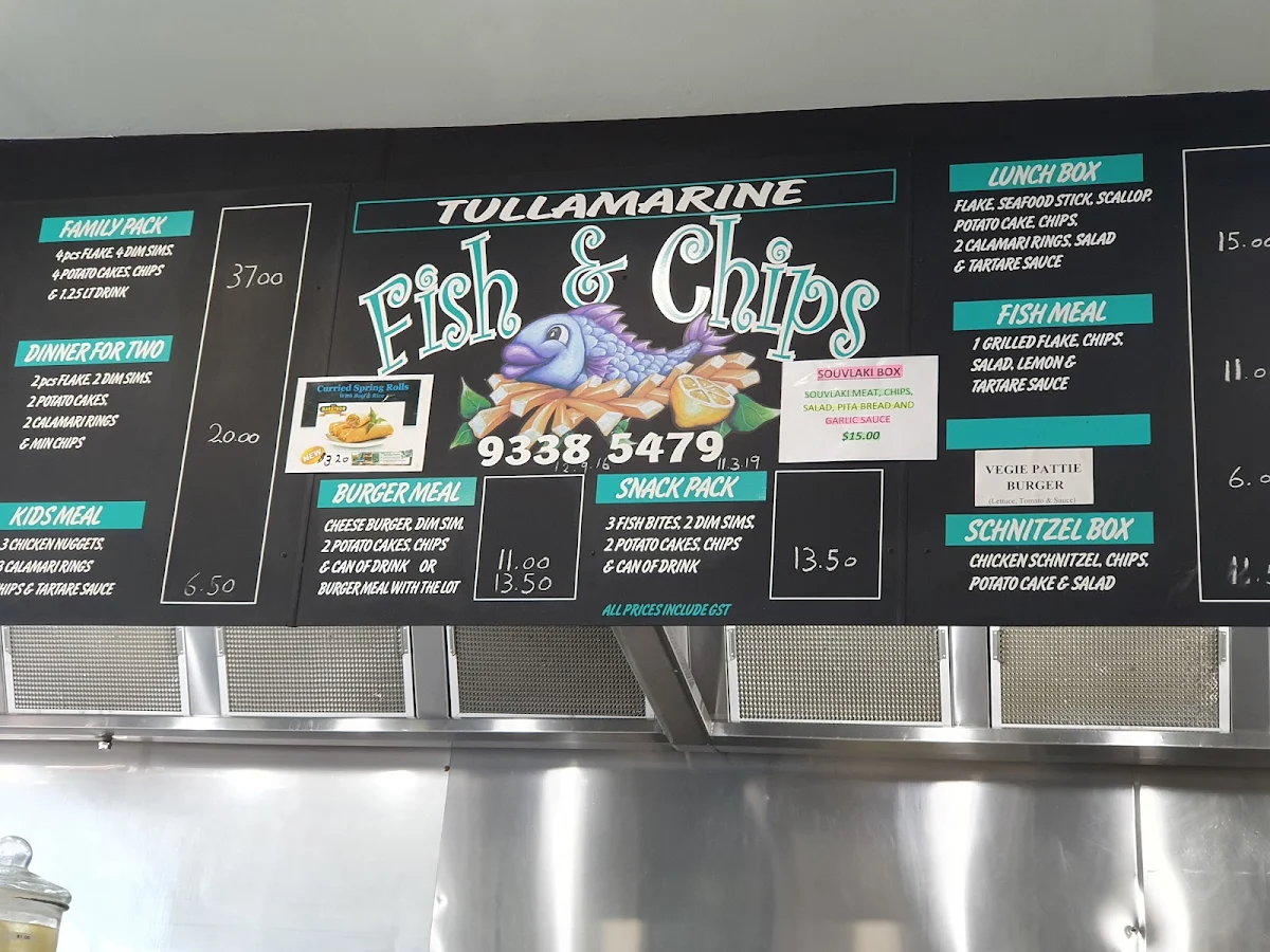 Menu, Tullamarine Fish & Chips