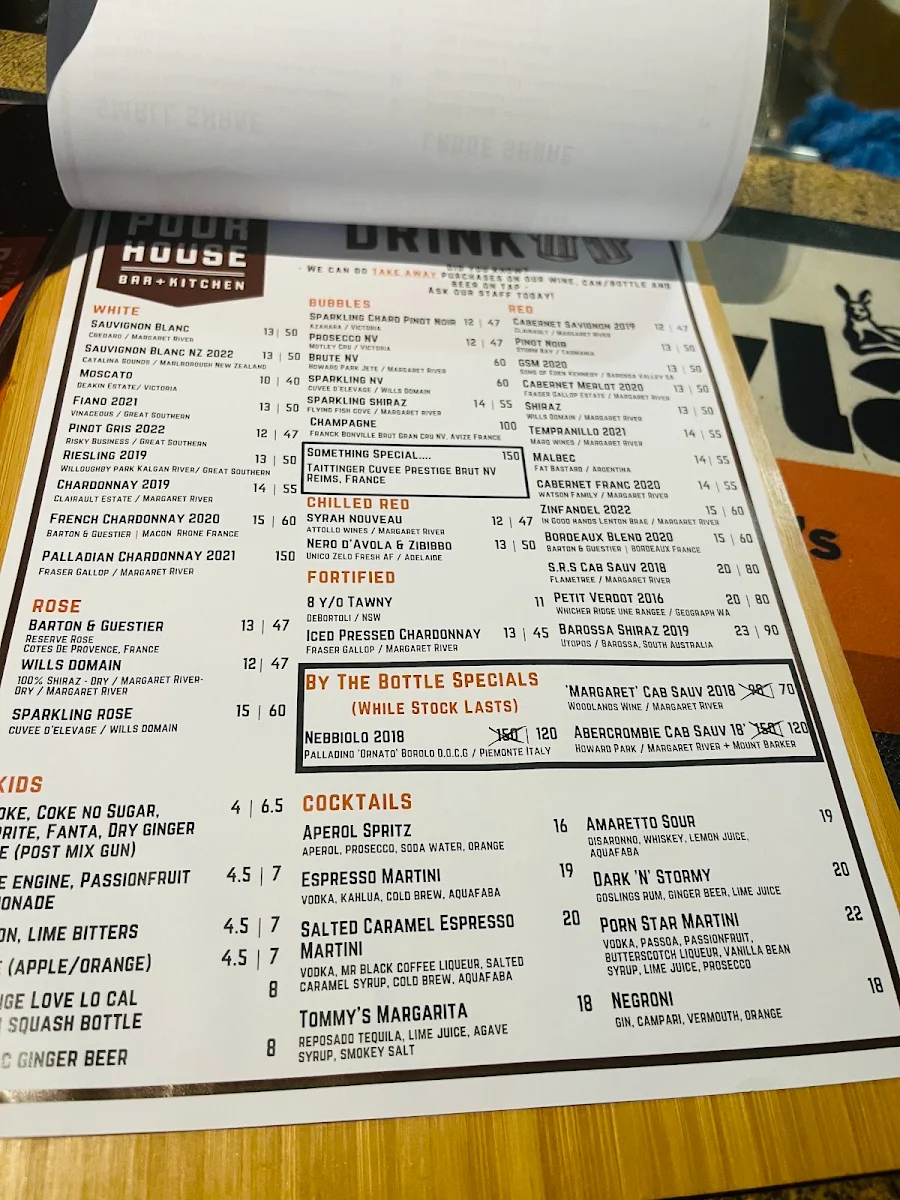 Menu, The Pour House Bar and Kitchen