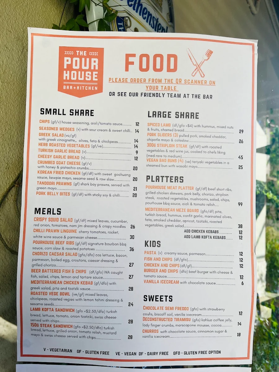 Menu, The Pour House Bar and Kitchen