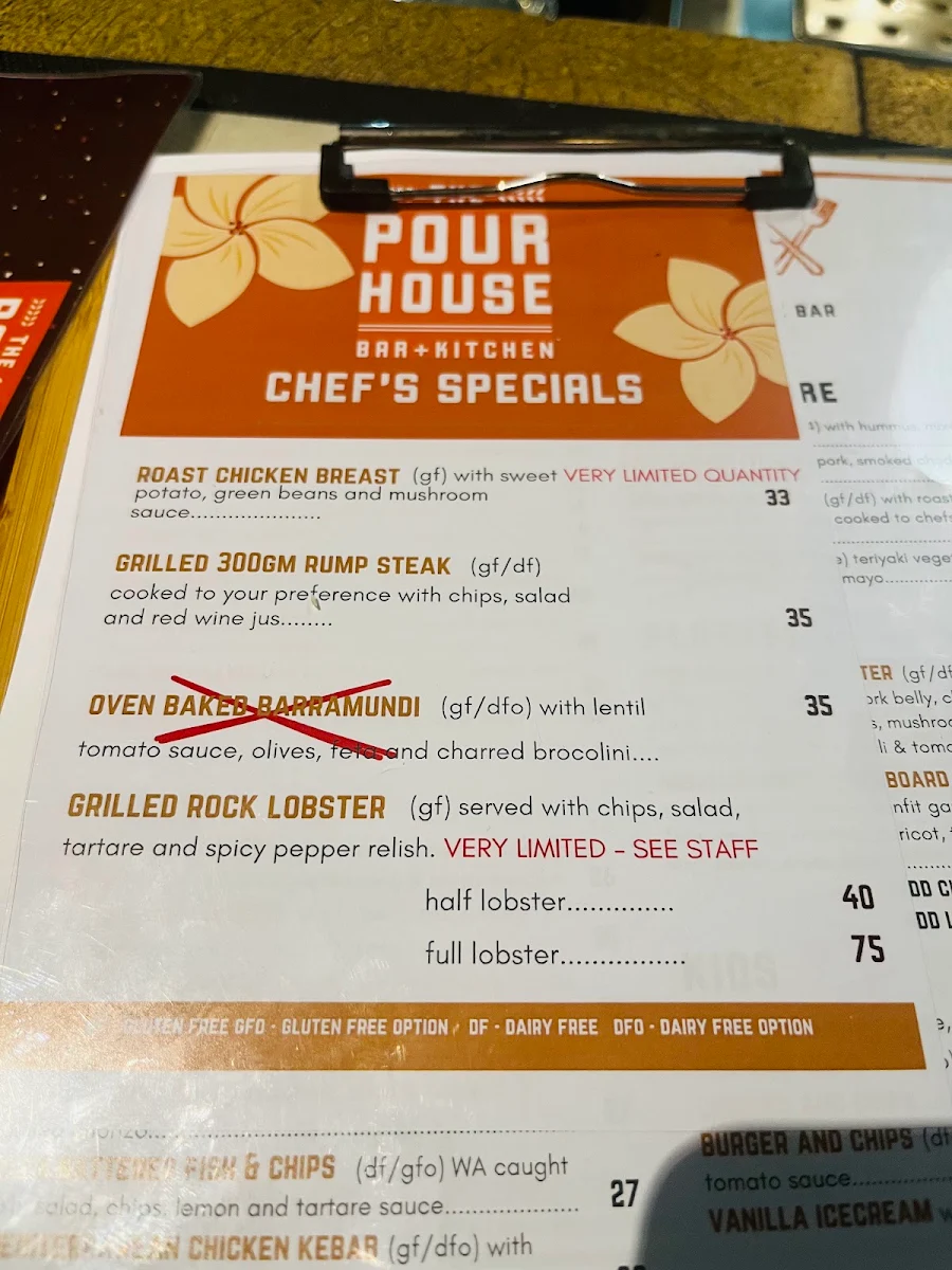 Menu, The Pour House Bar and Kitchen