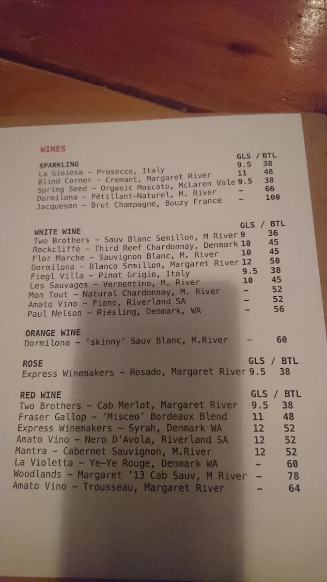 Menu, The Pour House Bar and Kitchen