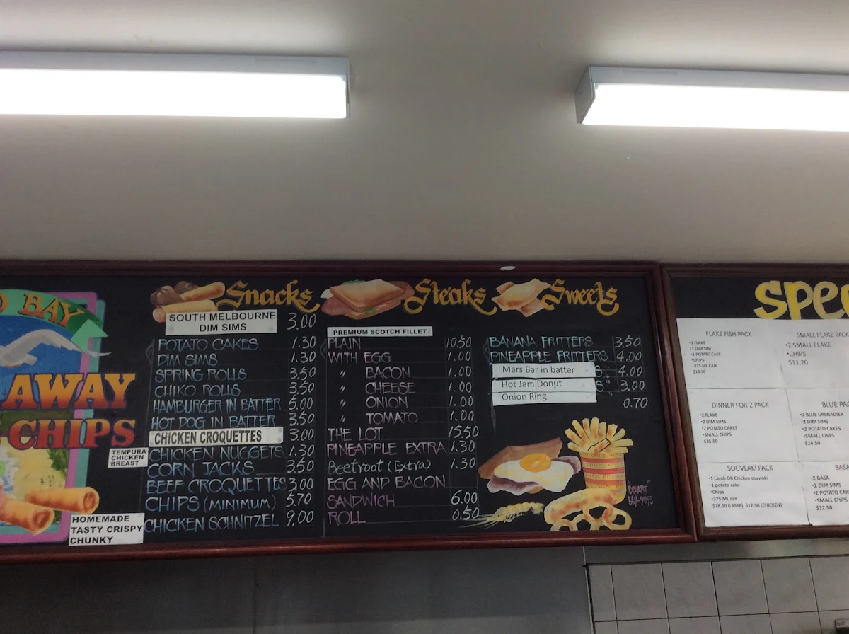 Menu, Stud Bay Fish & Chips