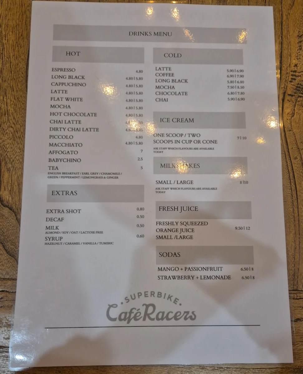 Menu, Superbike Cafe Racers