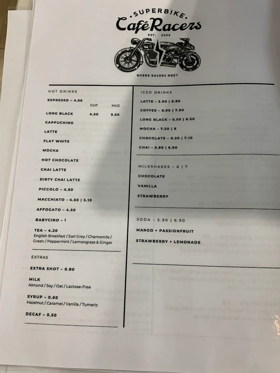 Menu, Superbike Cafe Racers