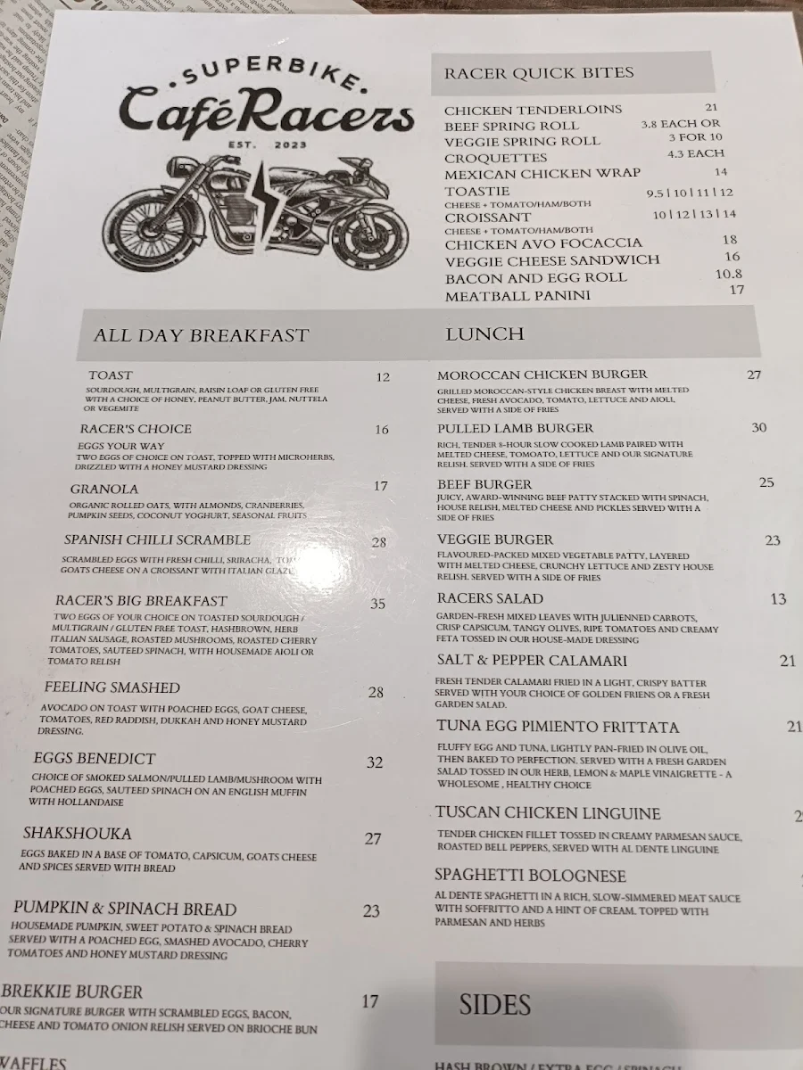 Menu, Superbike Cafe Racers