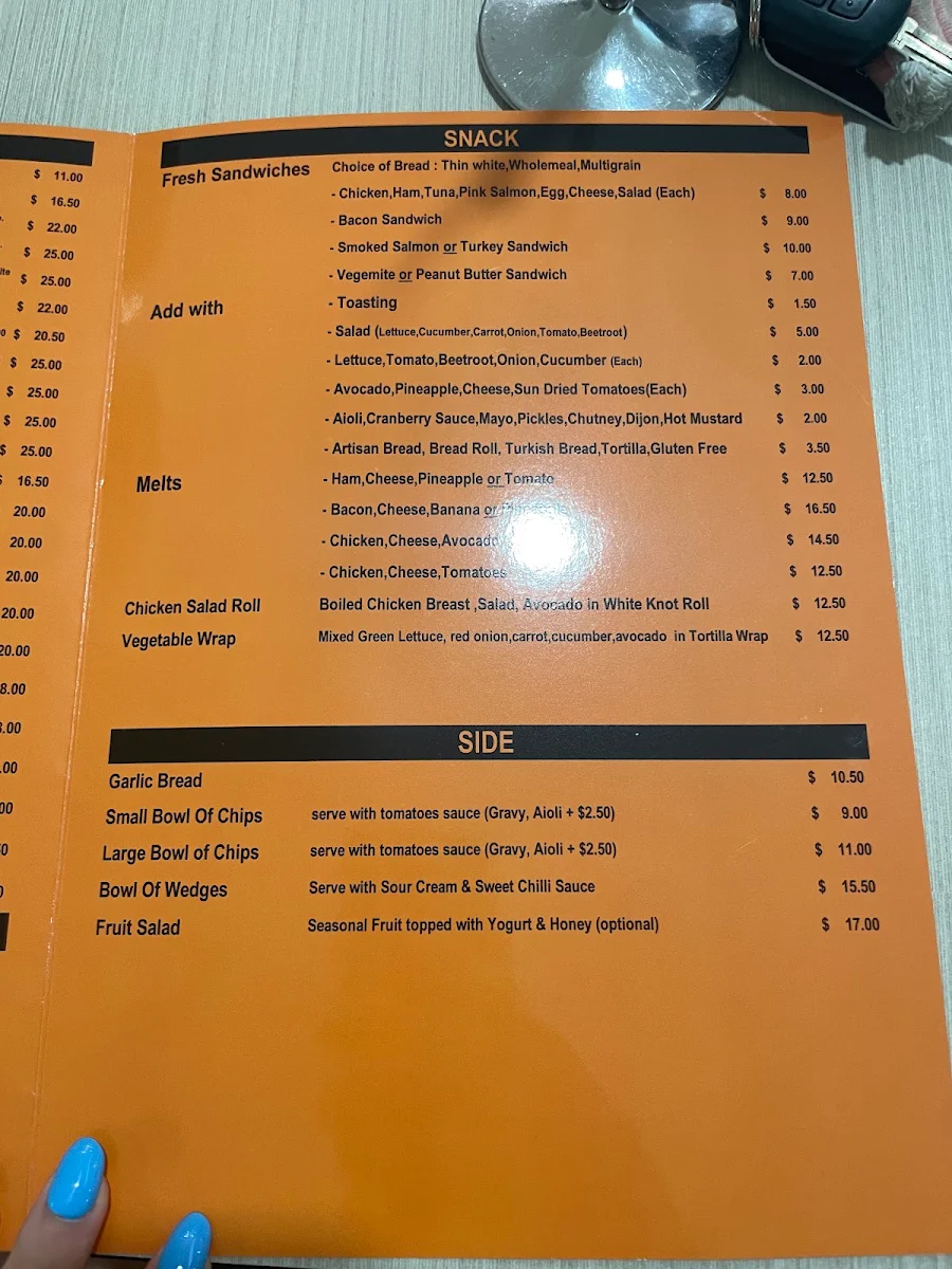 Menu, Base Broadbeach