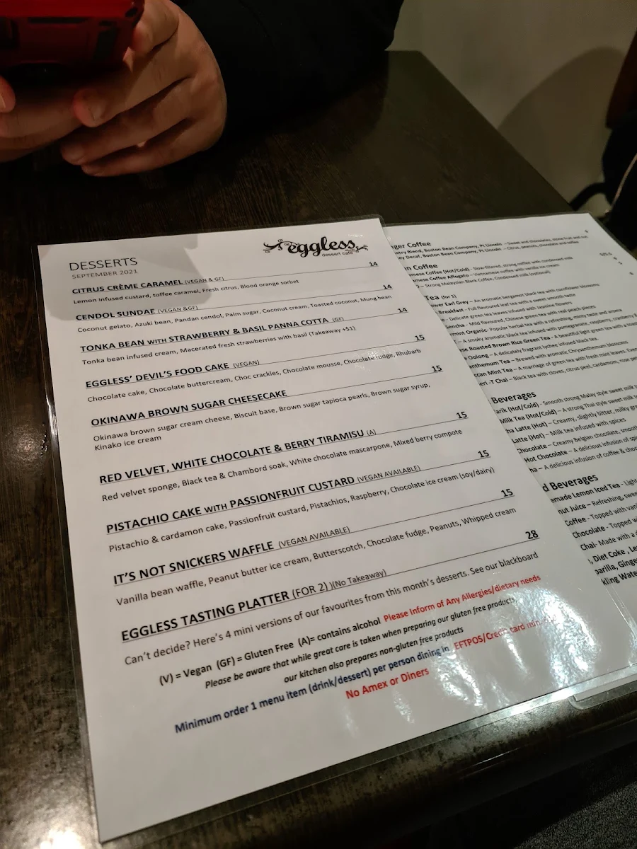 Menu, Eggless Dessert Cafe