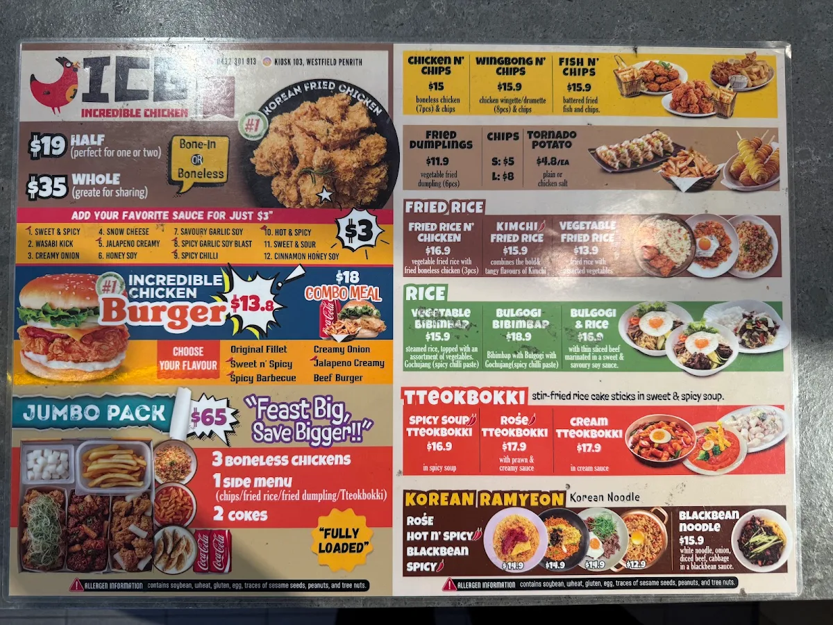 Menu, ICG CHICKEN