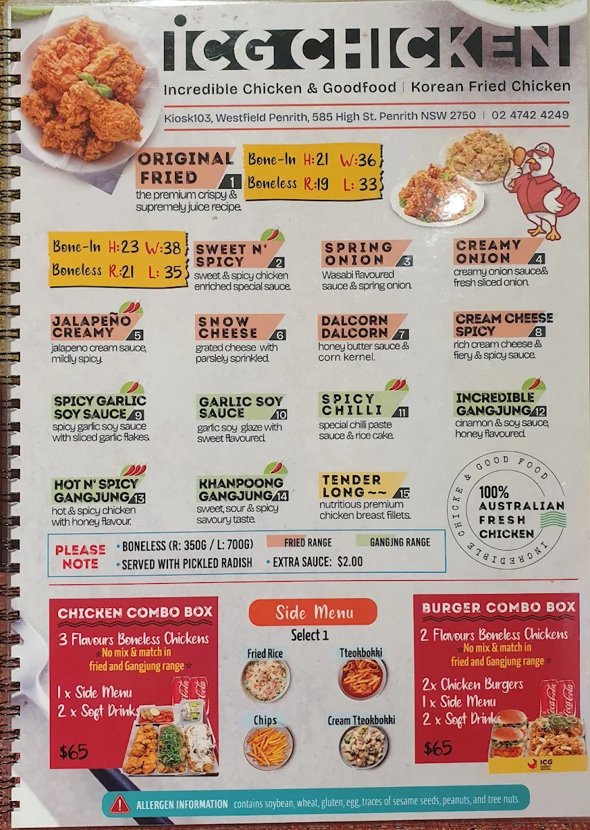 Menu, ICG CHICKEN