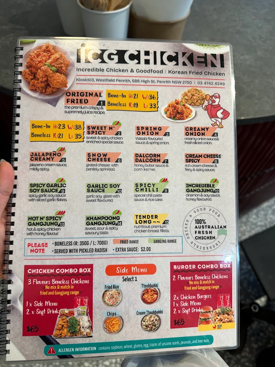 Menu, ICG CHICKEN