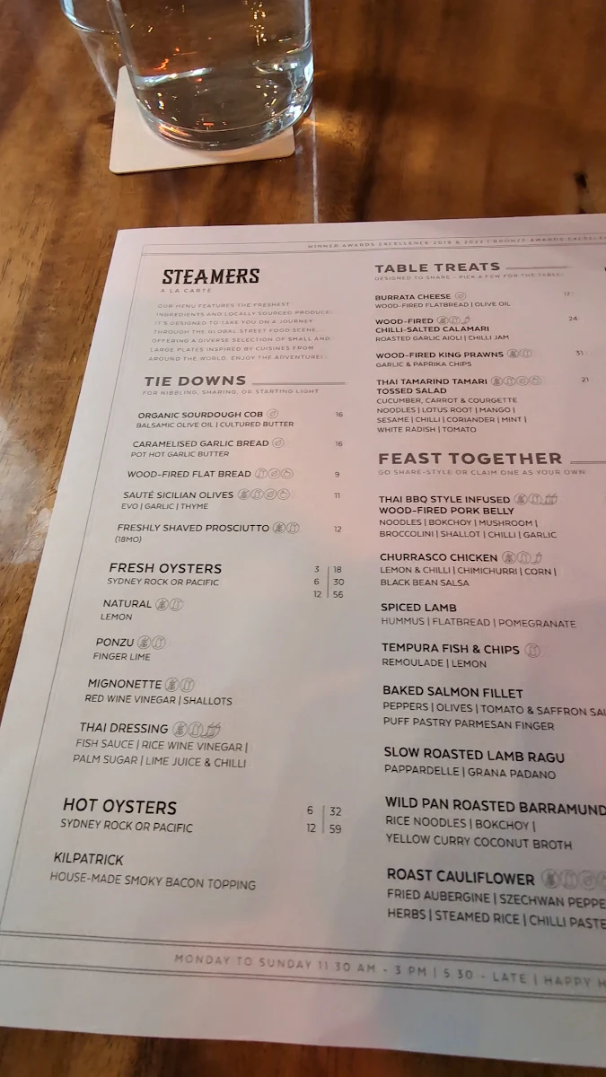 Menu, Steamers Bar and Grill