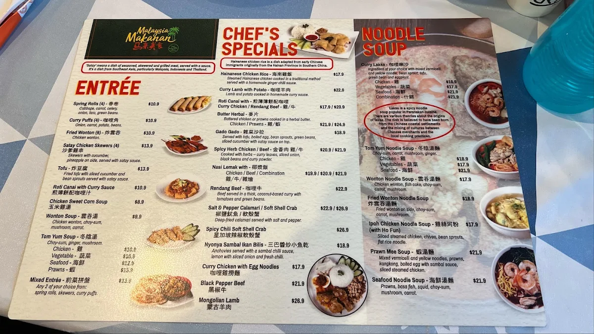 Menu, Malaysia Makanan Restaurant