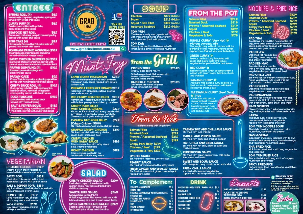 Menu, Grab Thai Bondi