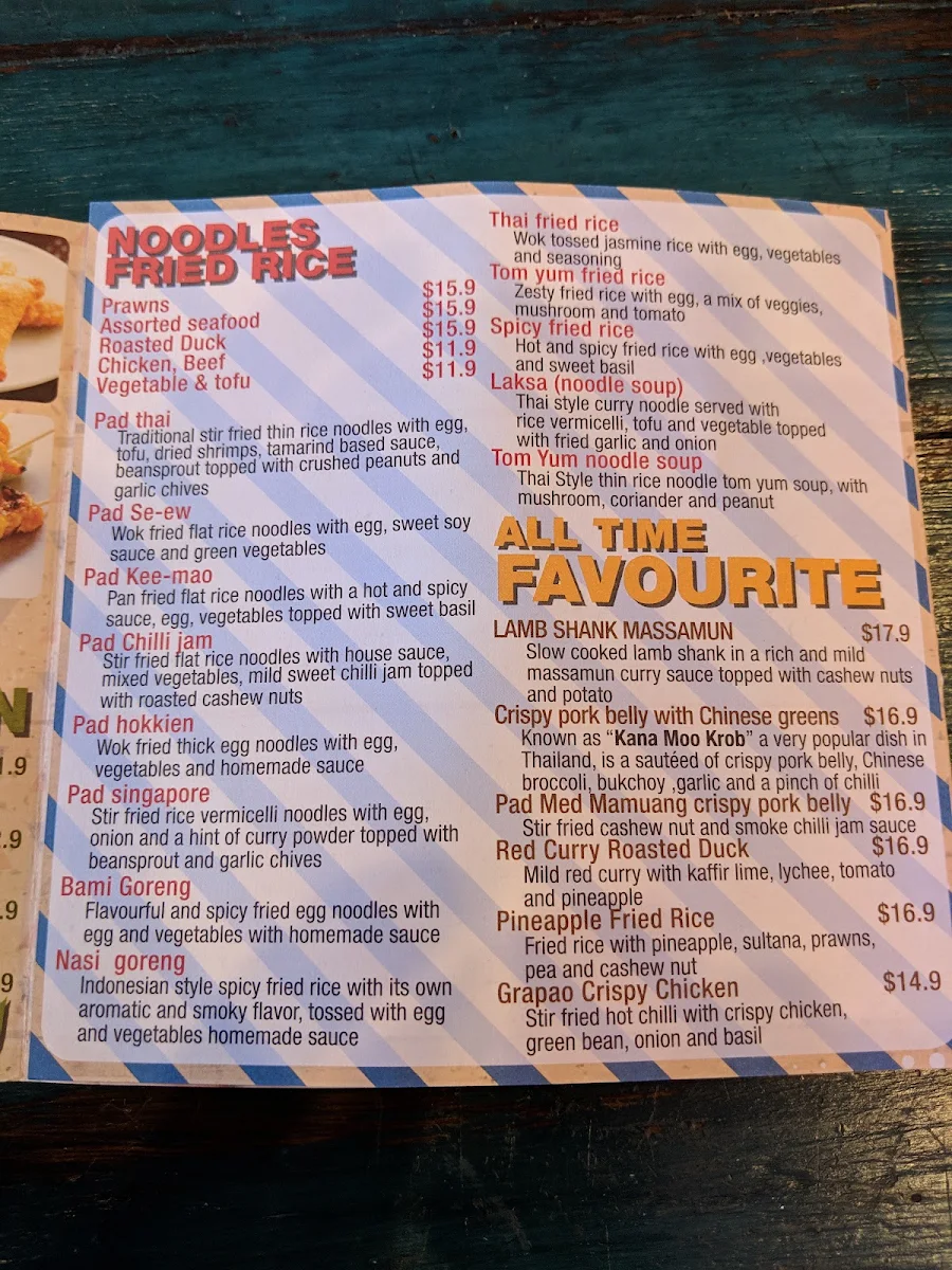 Menu, Grab Thai Bondi