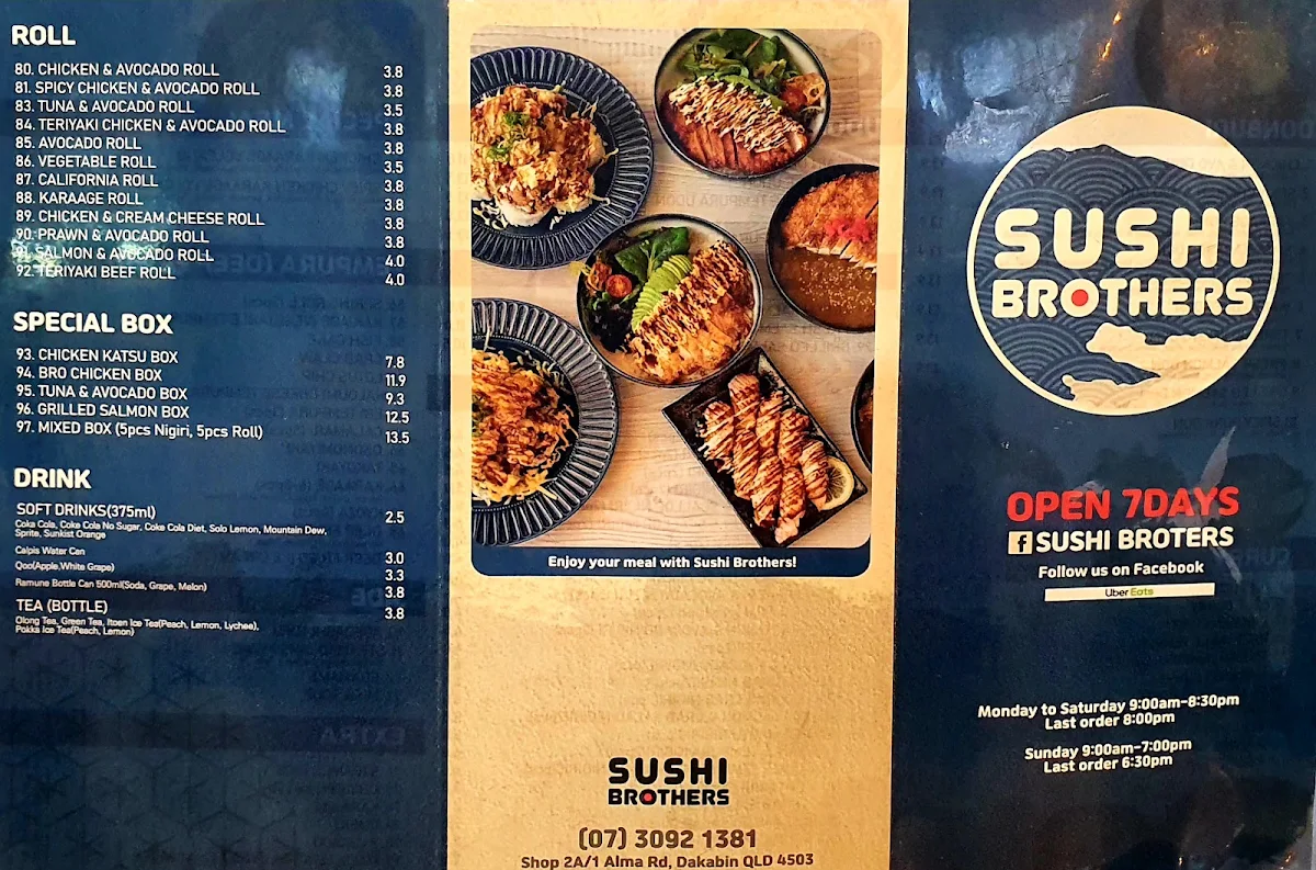 Menu, Sushi Brothers