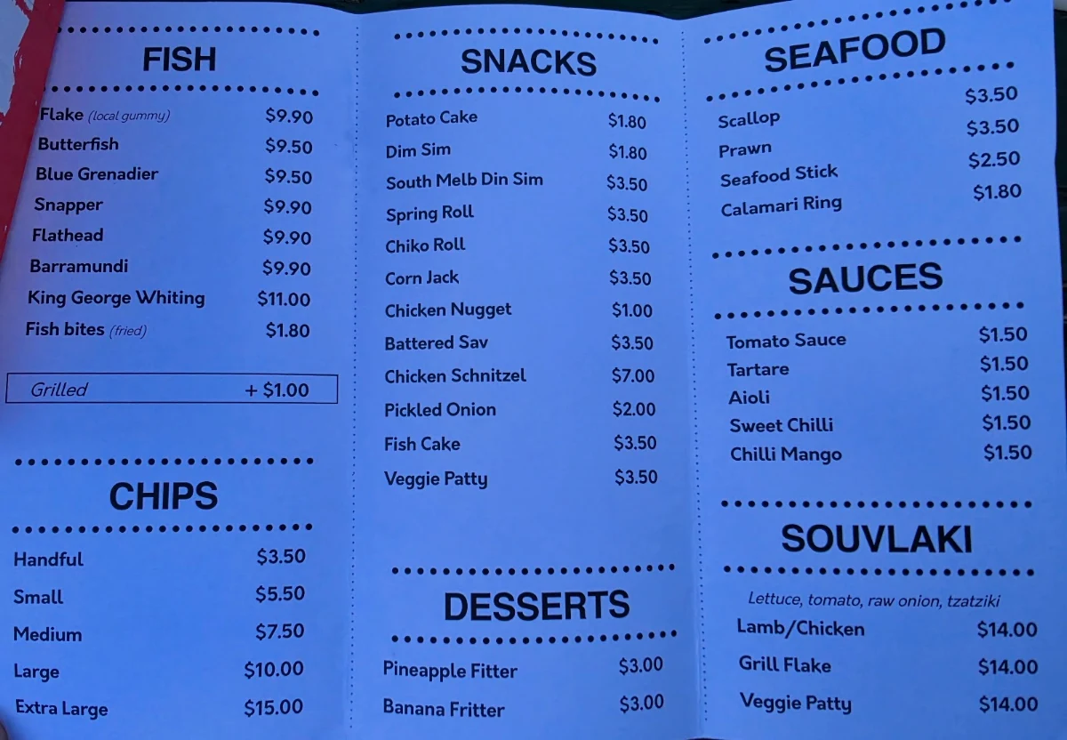 Menu, KIKO'S CATCH