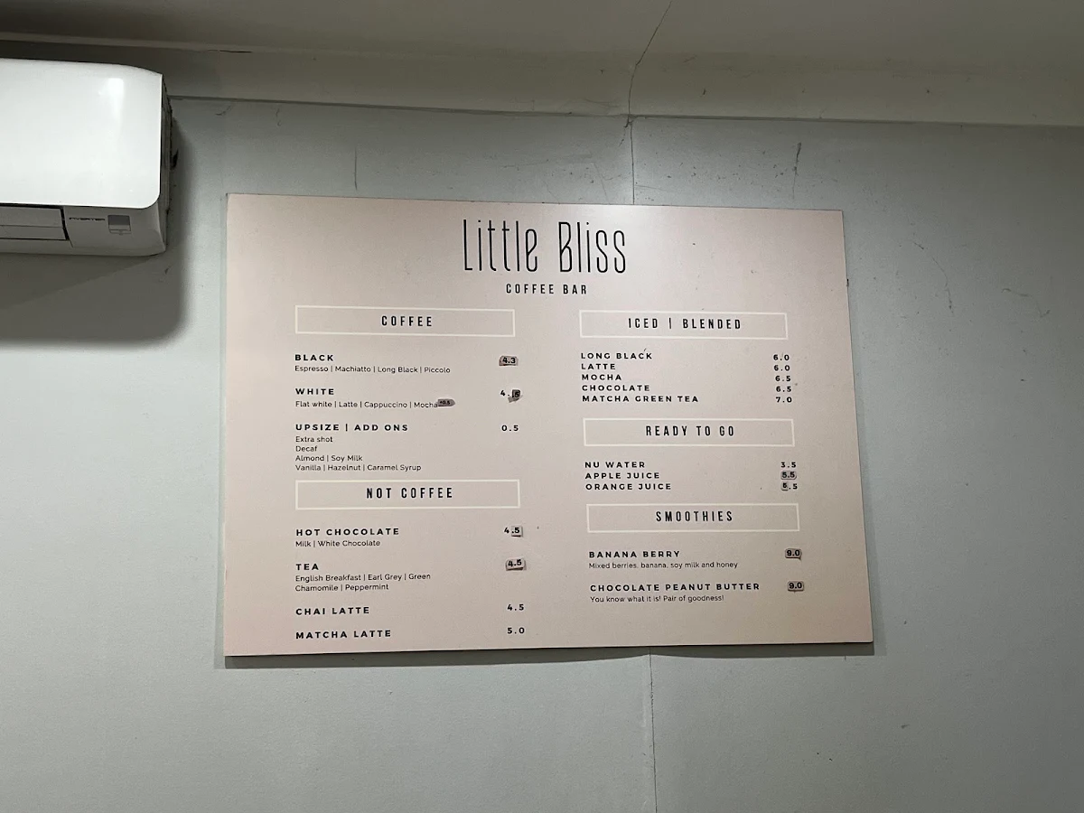 Menu, Little Bliss Coffee Bar