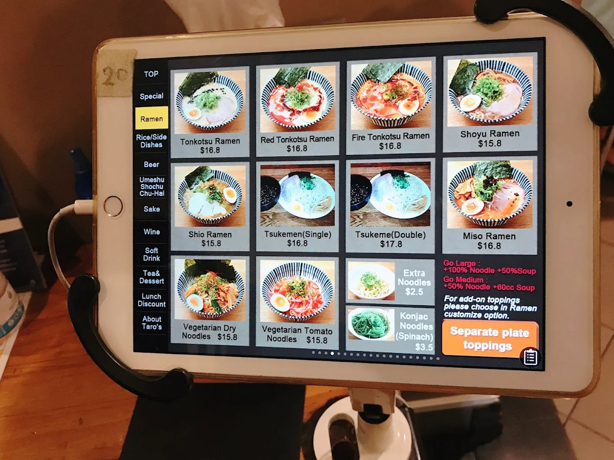 Menu, Taro's Ramen