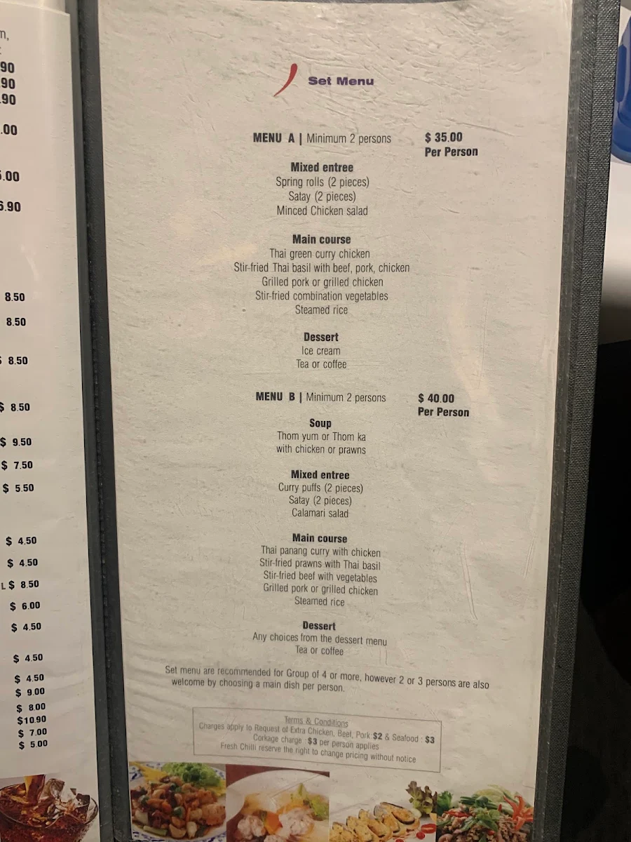 Menu, Fresh Chilli Thai Restaurant