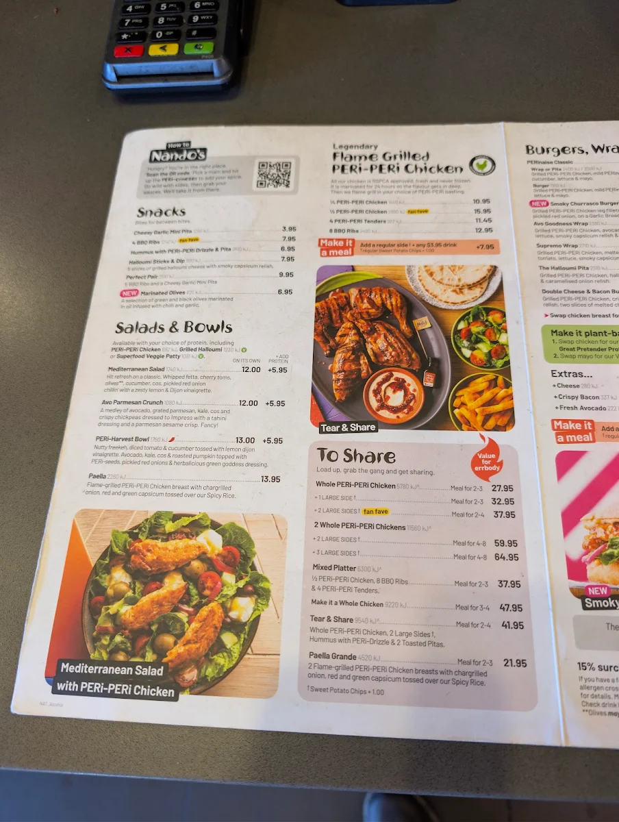 Menu, Nando's Carseldine