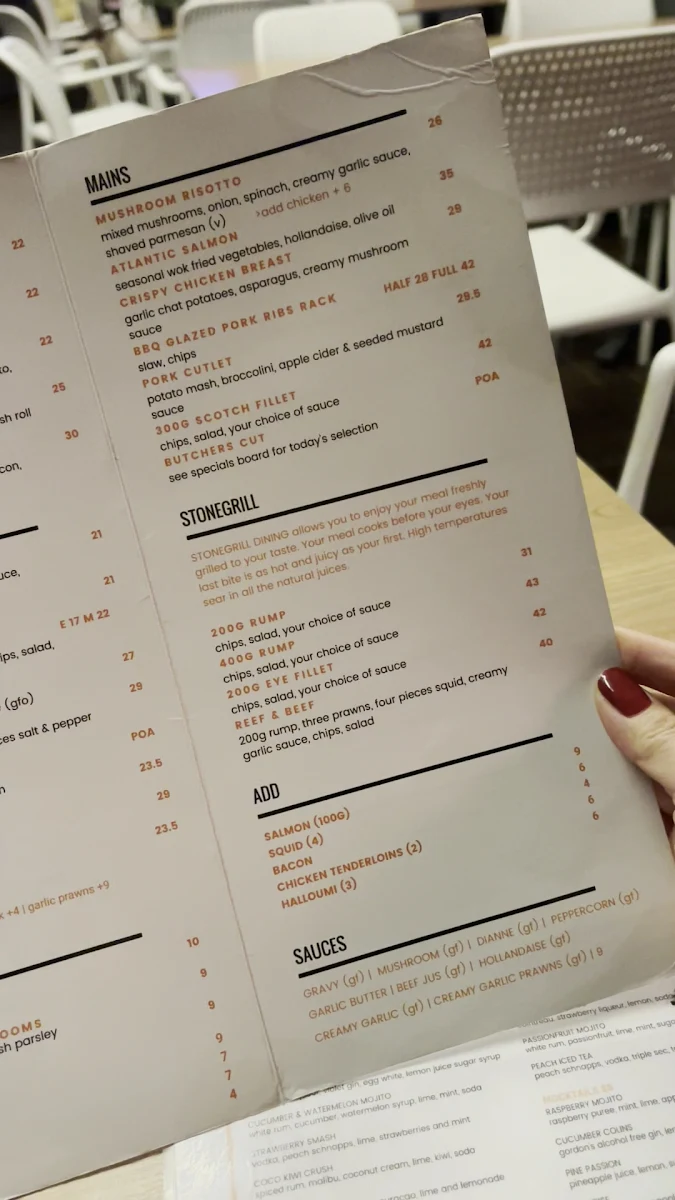 Menu, Stonehouse Bar and Grill