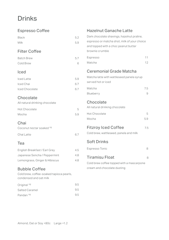 Menu, Industry Beans Castlereagh St.