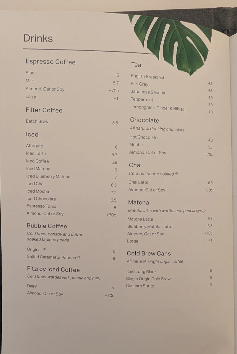 Menu, Industry Beans Castlereagh St.