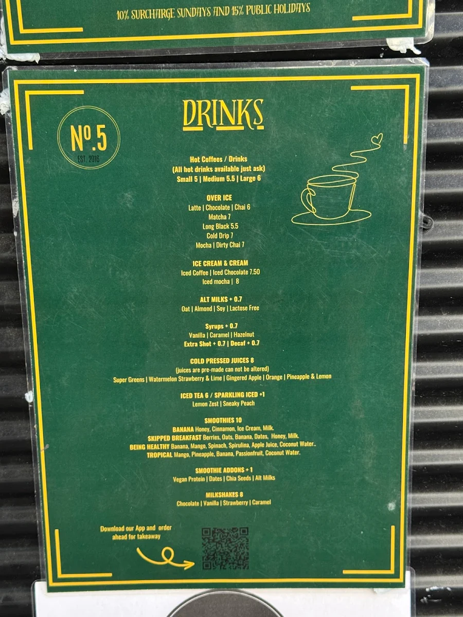 Menu, No.5 Cafe