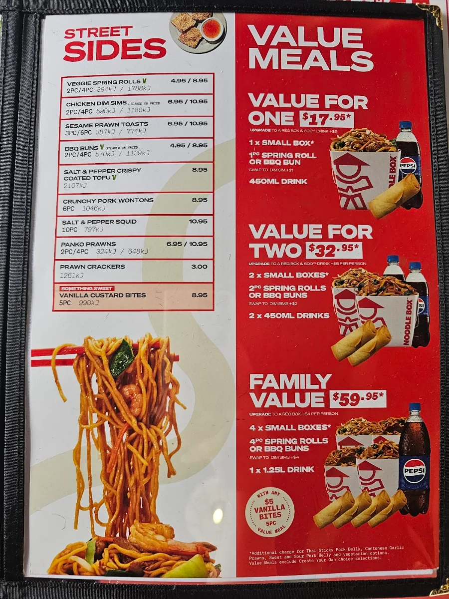 Menu, Noodle Box Pimpama