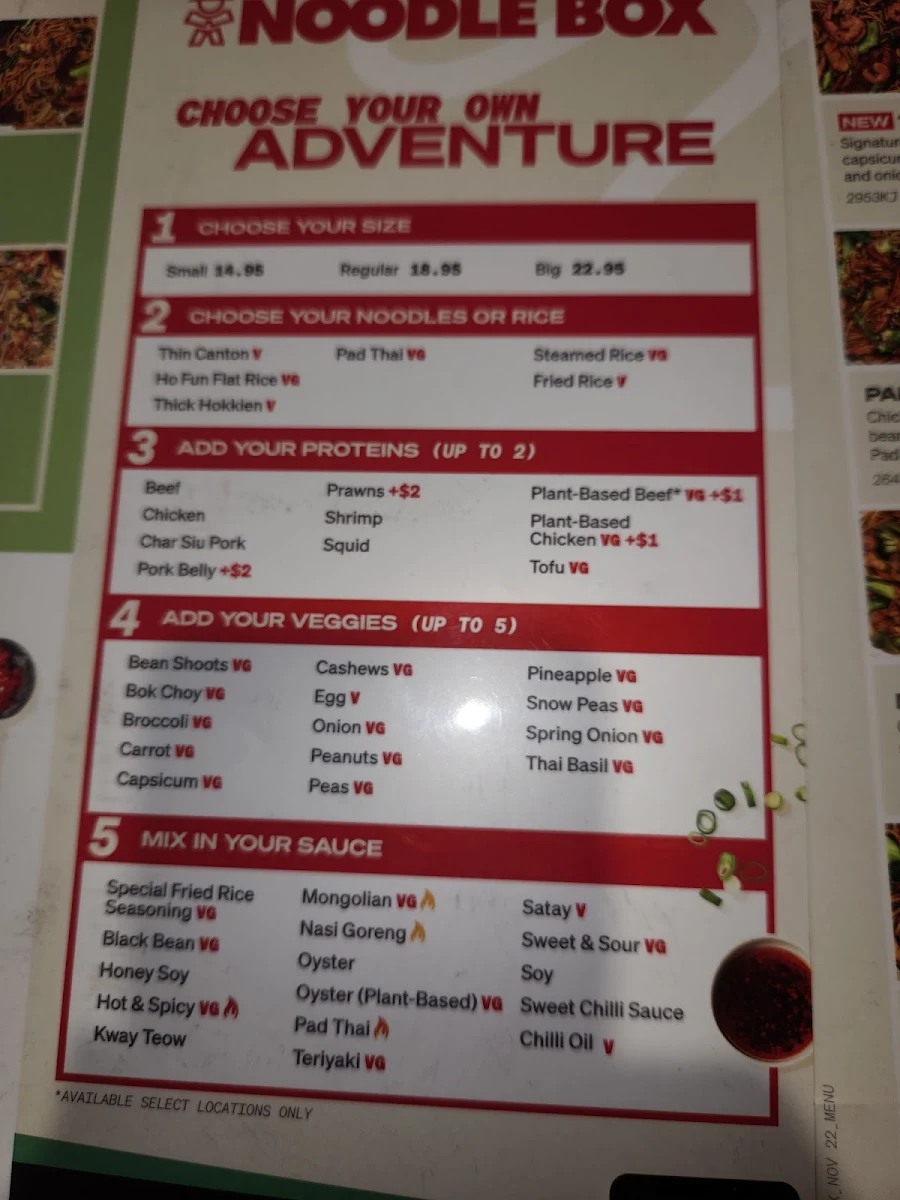Menu, Noodle Box Pimpama