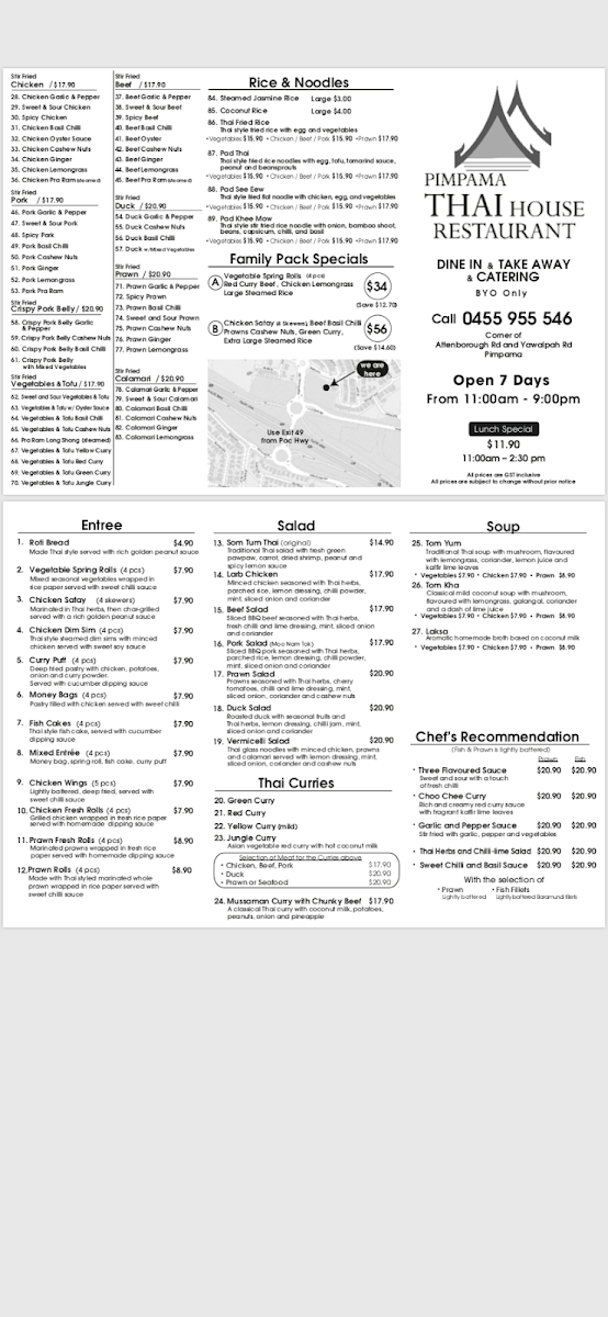 Menu, Noodle Box Pimpama