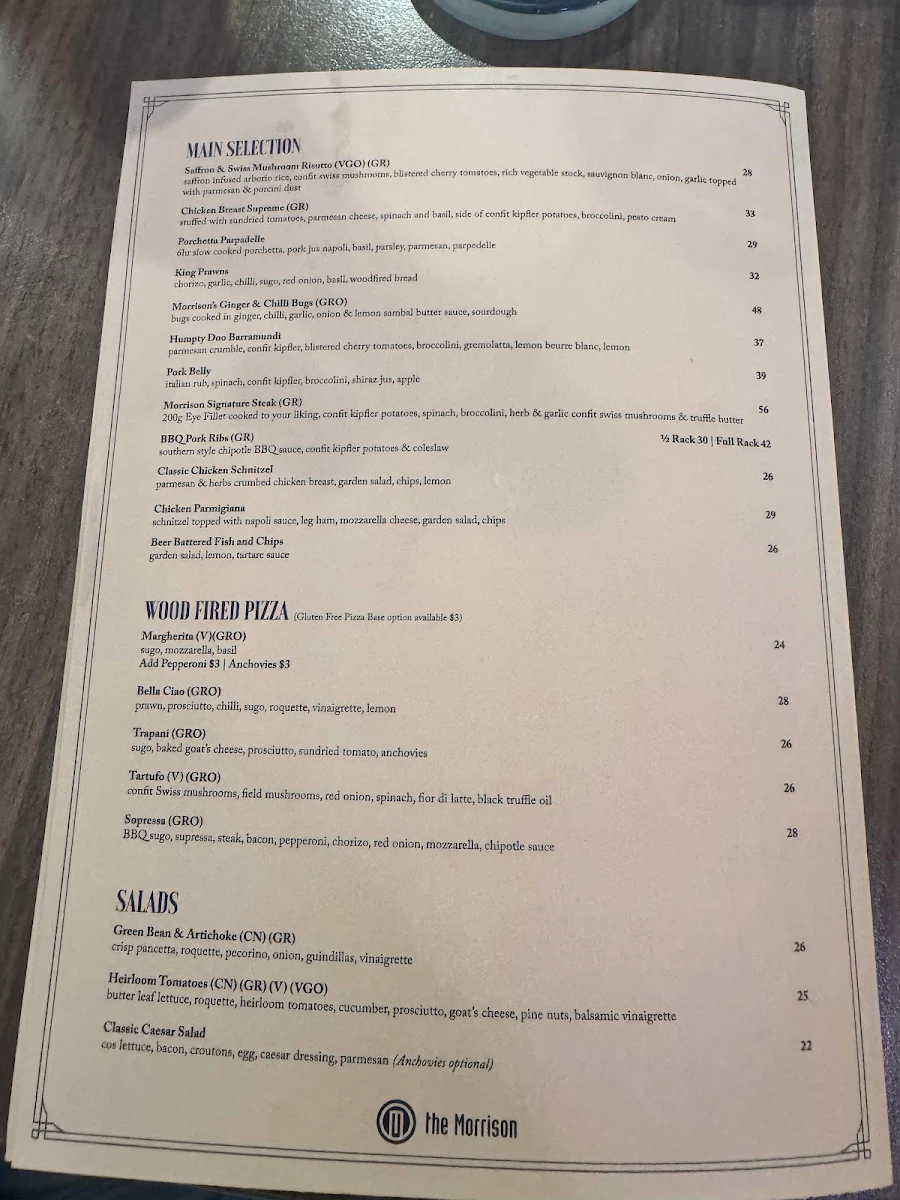Menu, Morrison Hotel