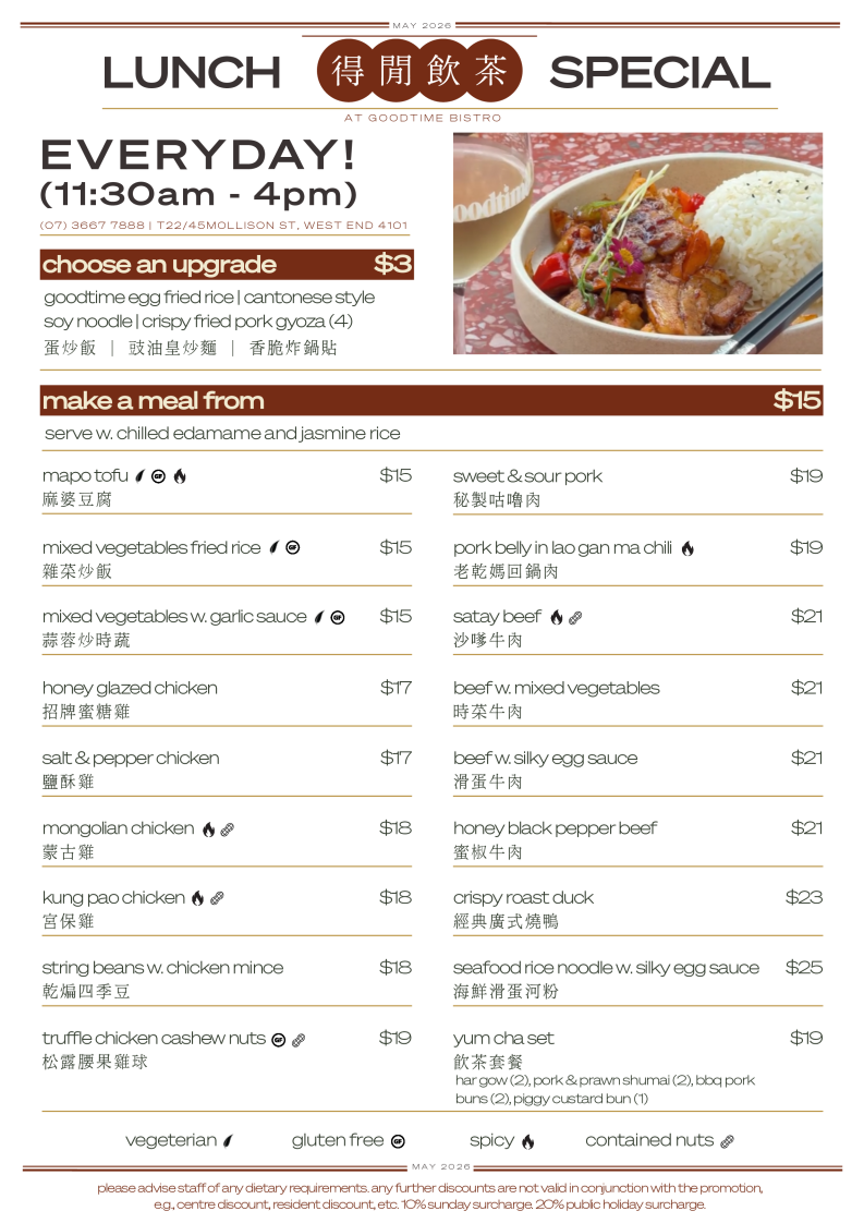 Menu, Goodtime Bistro - YUM CHA CHA CHA