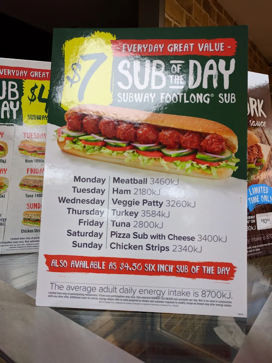 Menu, Subway Kensington
