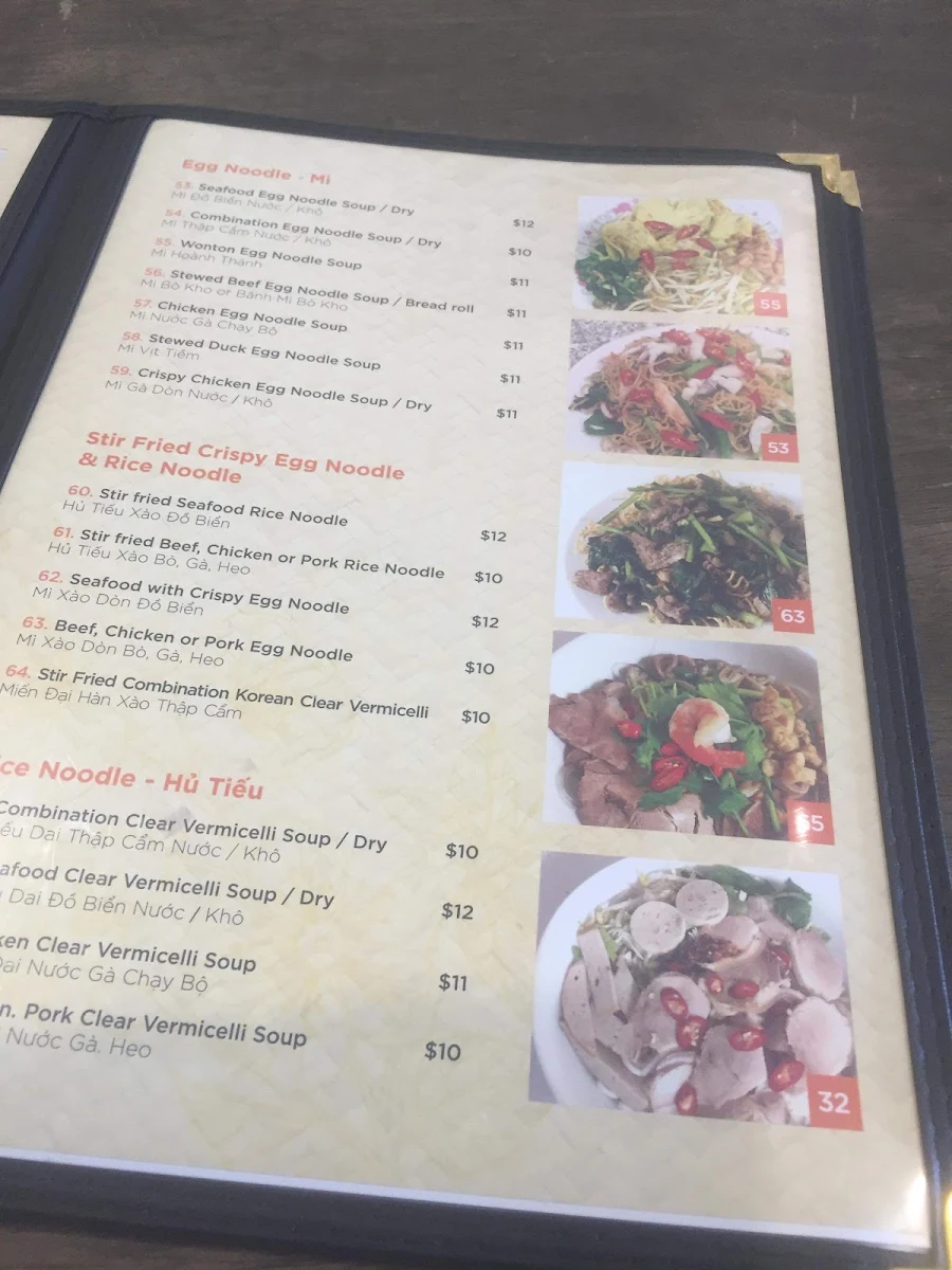 Menu, Quán Thanh Long Vietnamese Cuisine