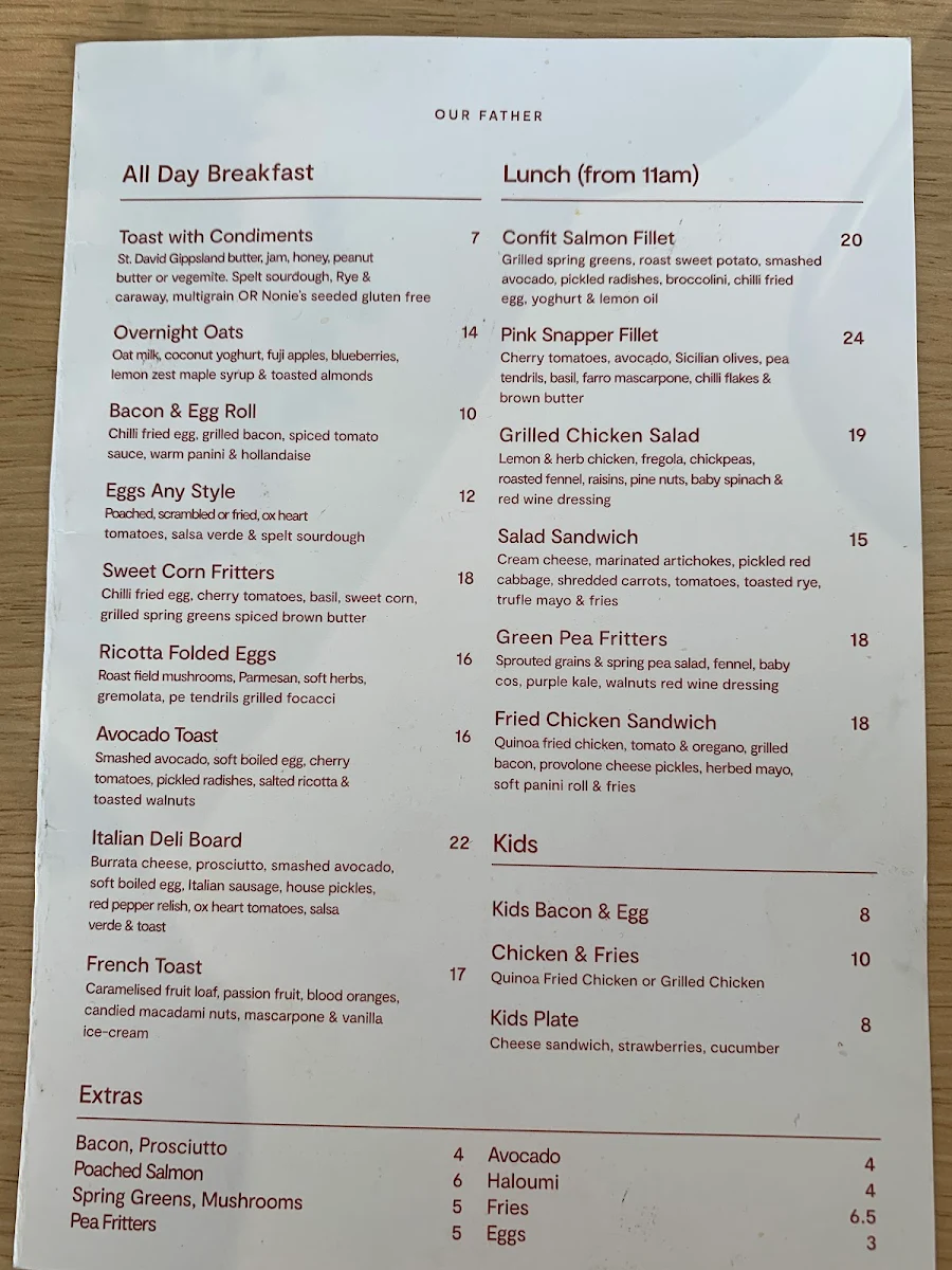 Menu, Our Father