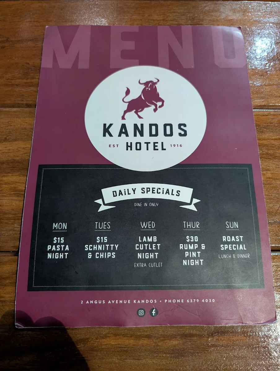 Menu, Kandos Hotel