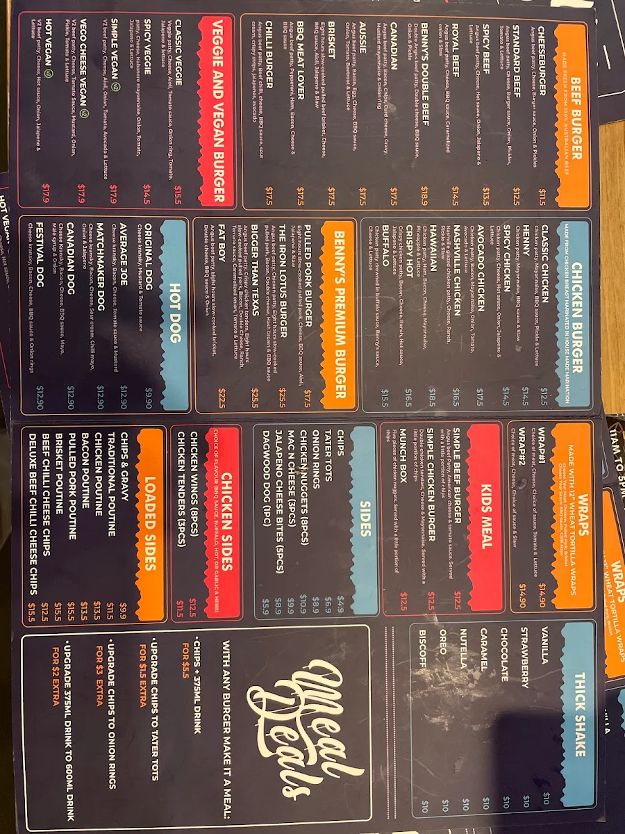 Menu, Benny's American Burgers - Magill Road