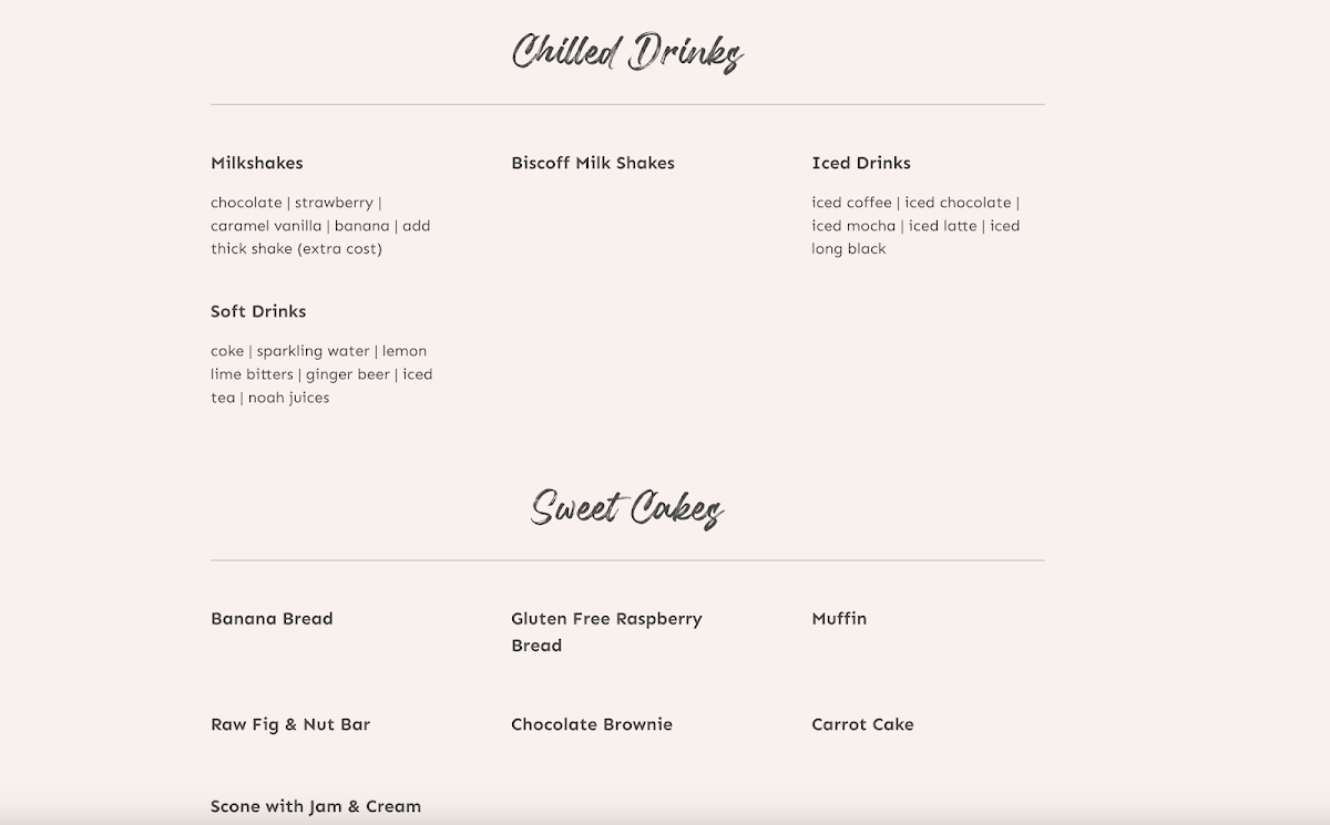 Menu, Second Home Cafe - Kellyville