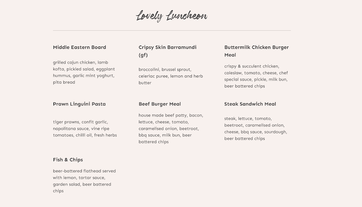 Menu, Second Home Cafe - Kellyville