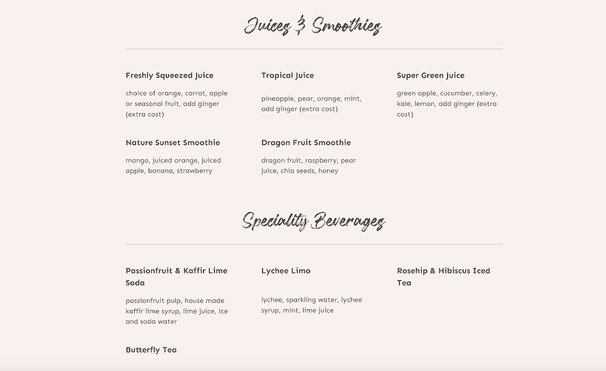 Menu, Second Home Cafe - Kellyville