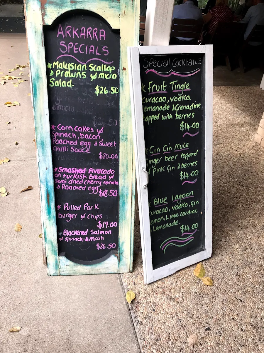 Menu, Arkarra Gardens Café Restaurant