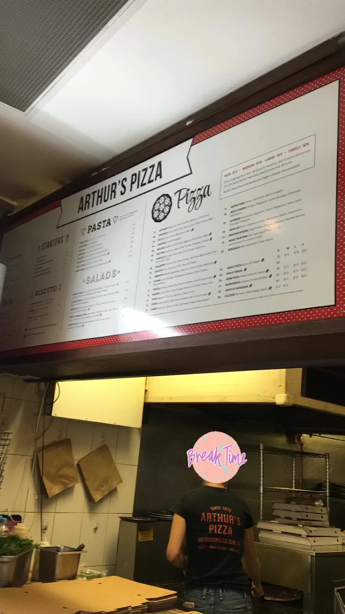 Menu, Arthur's Pizza - Randwick