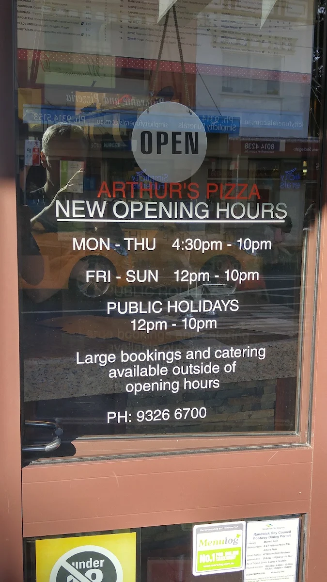 Menu, Arthur's Pizza - Randwick