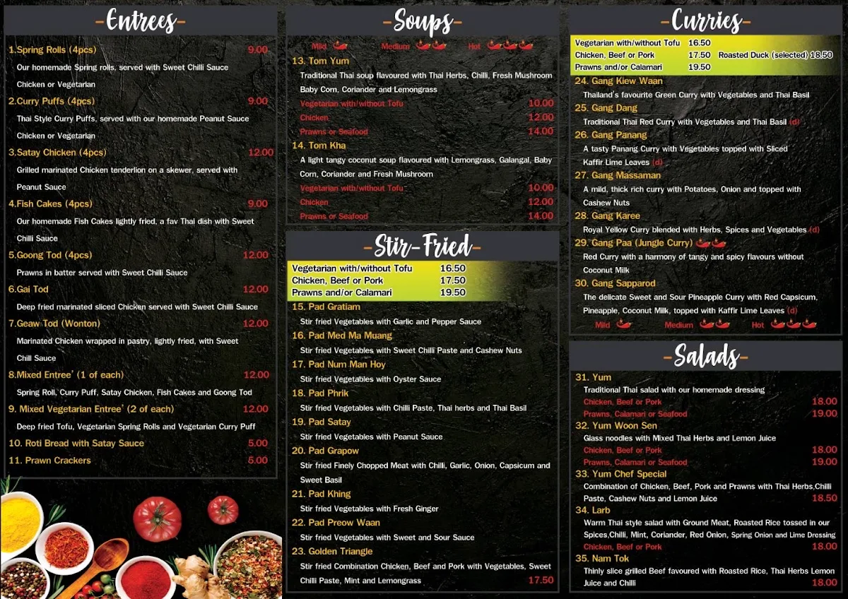 Menu, Jai Thai Lara
