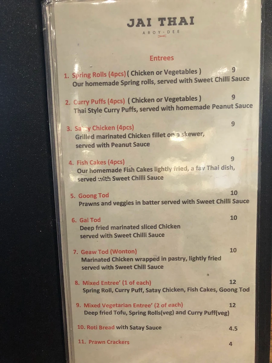 Menu, Jai Thai Lara